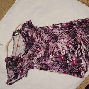 Scoop neck, one cold shoulder pink party top!